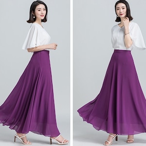Damen Maxi-Rock, Fackel Rock, Chiffon Rock, hohe Taille Rock, langen Rock, A-Linie Rock, weißer Rock A0017