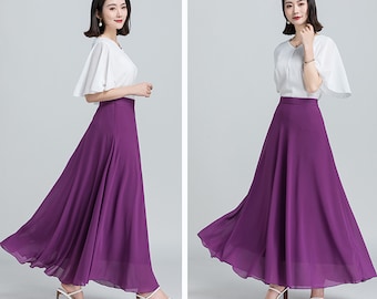 Women's maxi skirt, flare skirt, chiffon skirt, high waist skirt, long skirt, A-line skirt, white skirt A0017