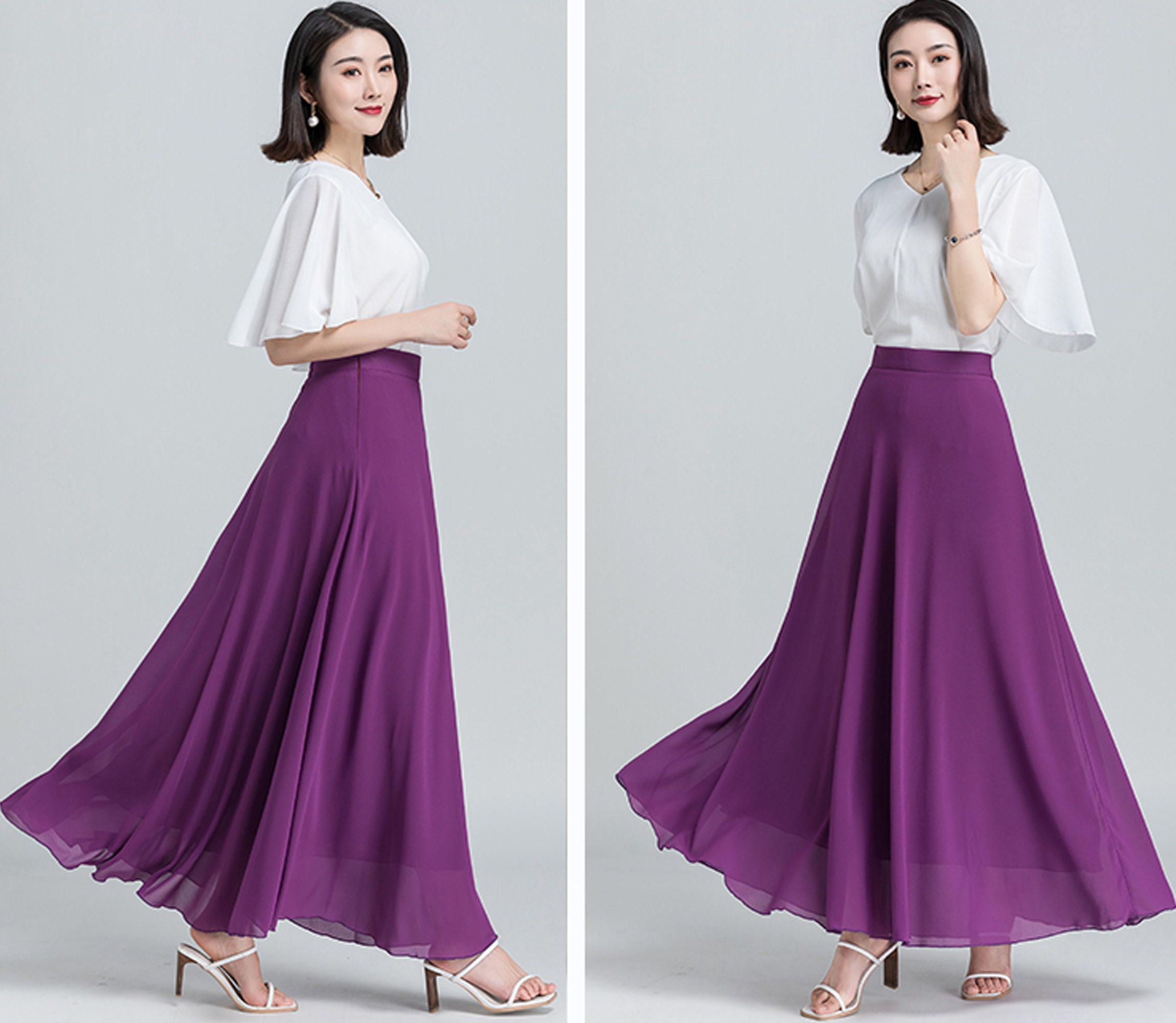 Women's Maxi Skirt, Flare Skirt, Chiffon Skirt, High Waist