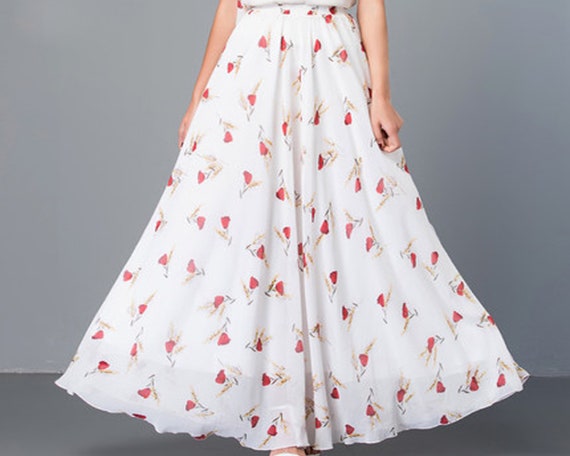 Chiffon Floral Skirt Printed Skirt Elastic Waist Skirt Maxi Skirt Flare Skirt High Waist Skirt Long Skirt A line Skirt Q0055 Etsy Canada