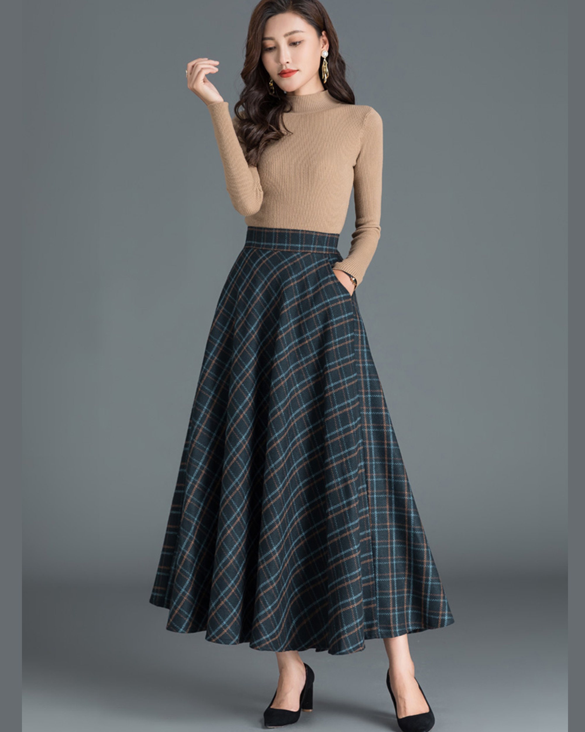 Long wool skirt, Elastic waist skirt, Maxi skirt, Wool skirt, Winter s –  lijingshop