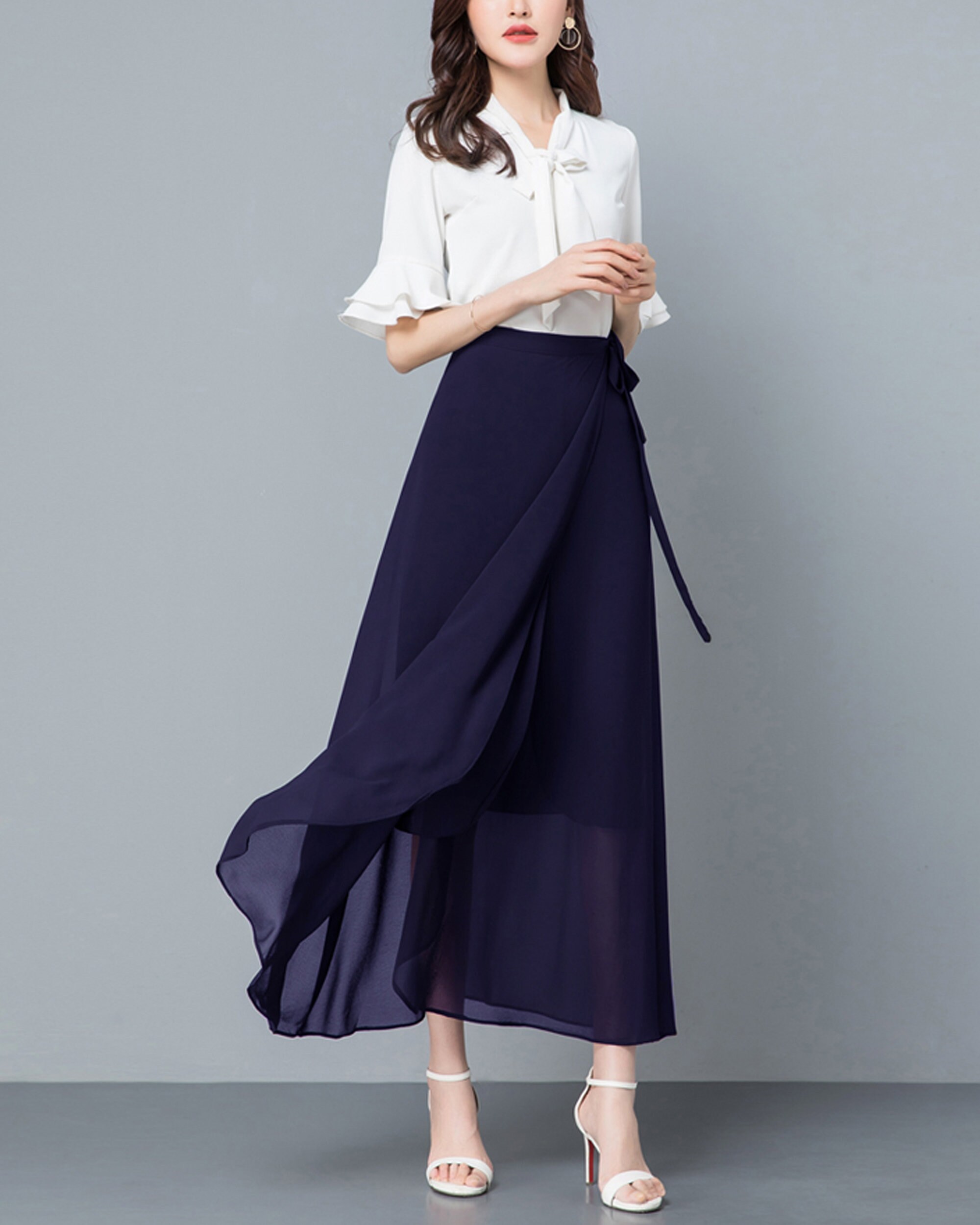 Chiffon Wrap Skirt: High Waist A-Line Midi Skirt Chiffon Wrap Skirt: High Waist A-Line Midi Skirt
