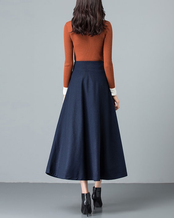 【PORTERNA】Noah Wool Long Skirt Wool Skirt, Midi Skirt, Winter Skirt, Dark Gray Skirt, Long