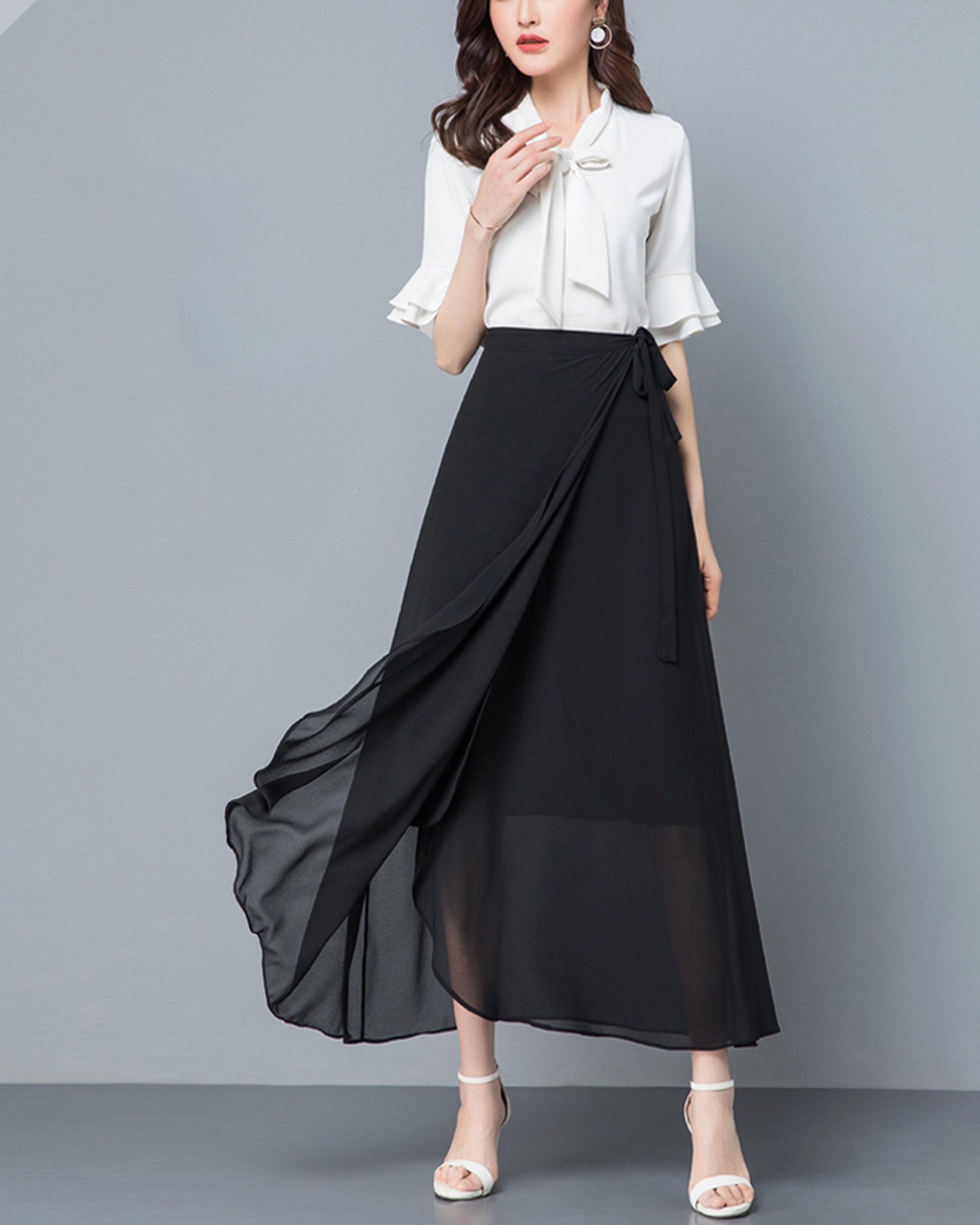 【INCHANT ME】Dot Chiffon Flare Midi Skirt Dot Chiffon Flare Midi Skirt (2C) - INCHANT ME