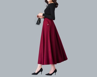 Winter skirt, Wool skirt, midi skirt, brown skirt, long skirt, vintage skirt, high waist skirt, flare skirt Q0012