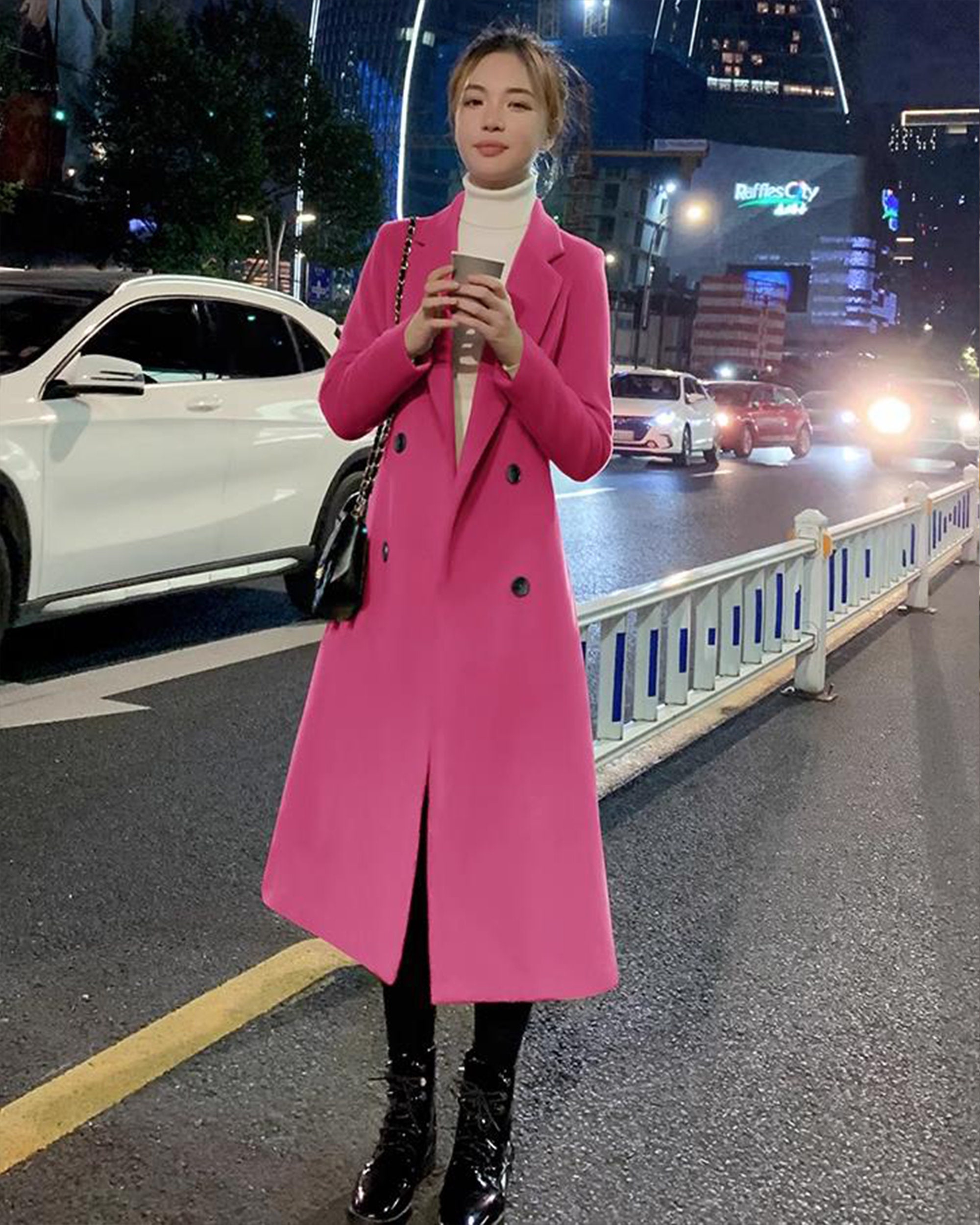 Wool Blend Double Breasted Long Coat Dress - Plus Size Winter