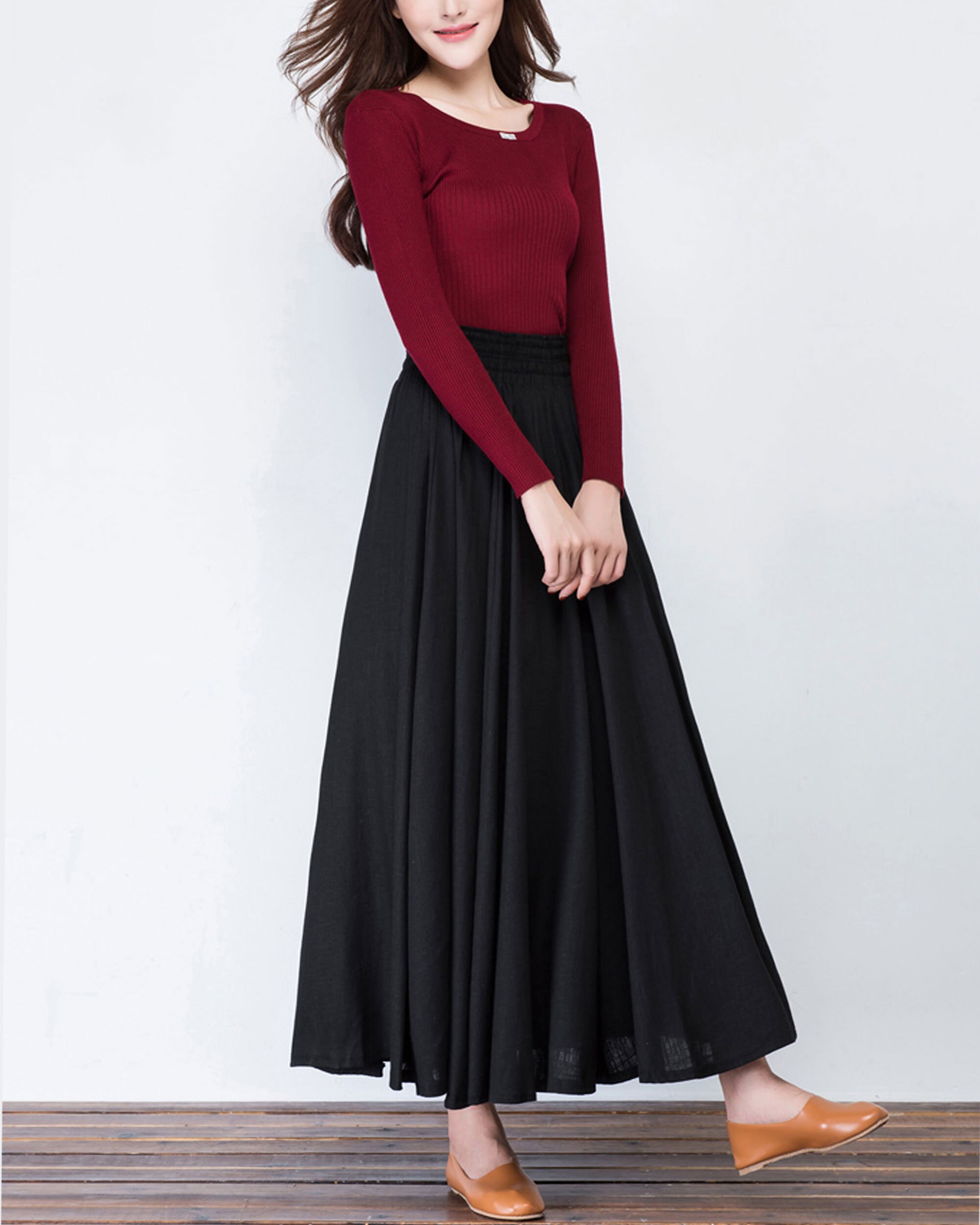 argue◆french linen flare long skirt French Linen Skirt | Black [Final Sale] – C'Moi