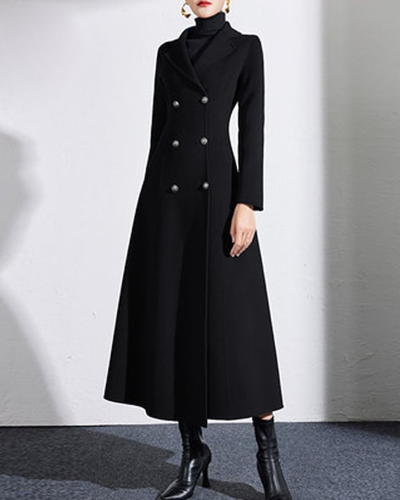 Wool Blend Long Coat: Double Breasted Flare Hem Jacket - Etsy