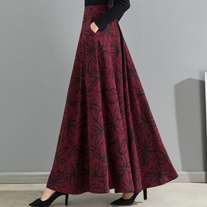 Blumendruck-Baumwollmischung Rock: Hohe Taille A-Linie Langer Rock