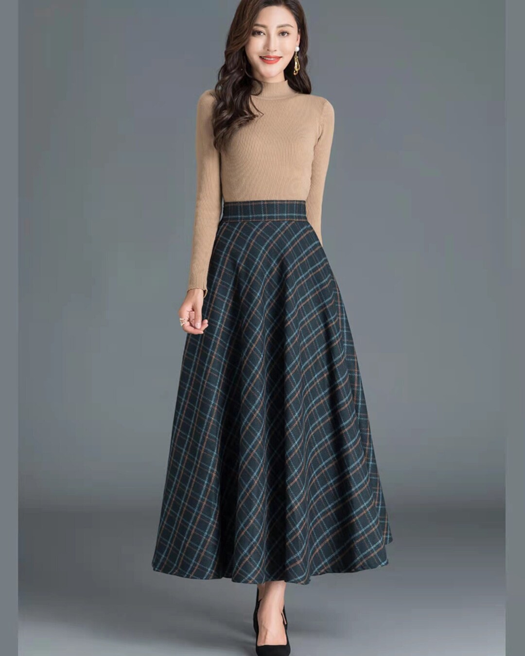 Plaid Skirt Winter Skirt Wool Skirt Black Skirt Long Wool - Etsy
