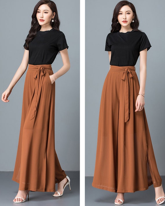 Women's Chiffon Skirt Pants Wide Leg Pants Black Skirt Etsy