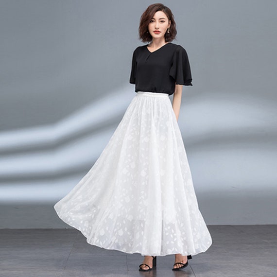 Women's Chiffon Skirt, Jacquard Skirt, Elastic Waist Skirt Women's Chiffon Skirt, Jacquard Skirt, Elastic Waist Skirt