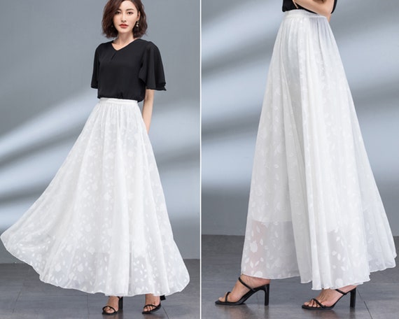 Buy Women's Chiffon Skirt, Jacquard Skirt, Elastic Waist Skirt, Maxi Skirt, Flare  Skirt, Butterfly Printed Skirt, Long Skirt, A-line Skirt A0016 Online in  India - Etsy