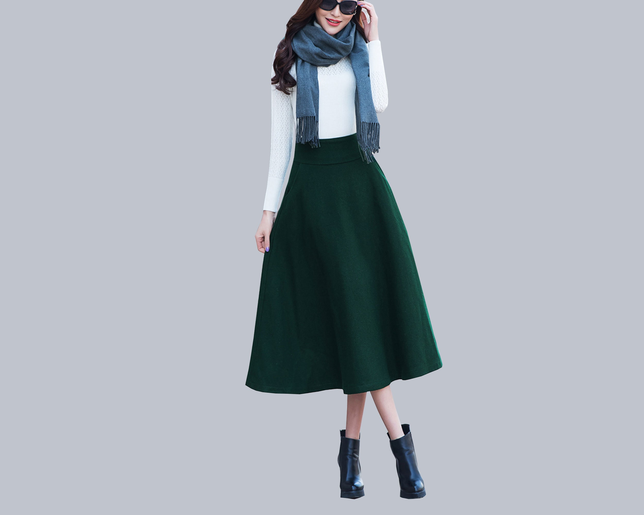 Wool Blend Midi Skirt: High Waist Pleated Flare Skirt - Etsy