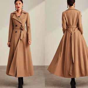 Wool coat women, winter coat, long jacket, double breasted jacket, coat dress, Camel wool long coat, warm coat, plus size coat Y0051