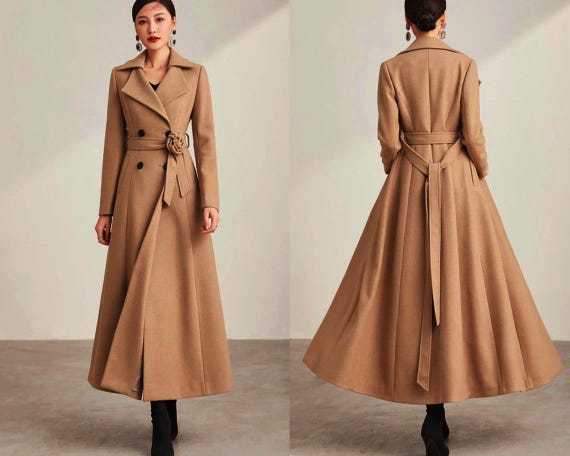 Camel Wool Long Coat: Double Breasted Winter Jacket Dress - Etsy