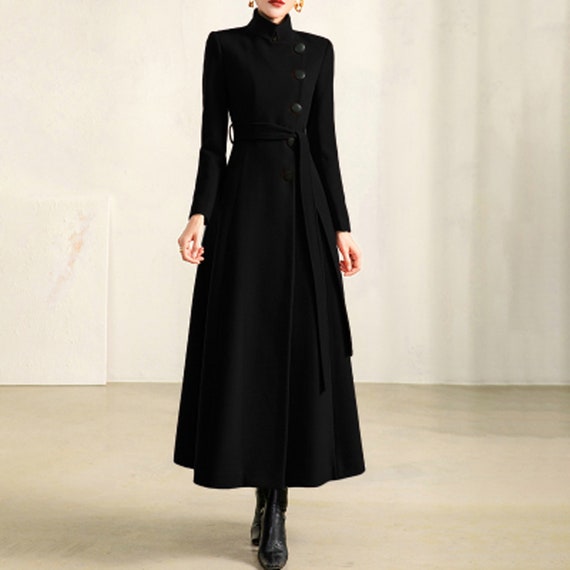 Wool Coat Women, Winter Coat, Long Jacket, High Collar Coat, Coat Dress,  Wool Long Coat, Warm Coat, Plus Size Coat Y0093 