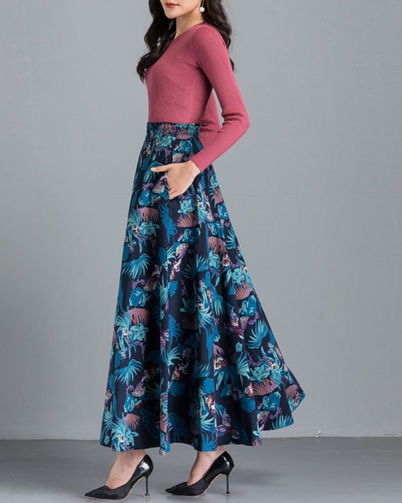 Women's Maxi Skirt, Linen Skirt, Elastic Waist Skirt