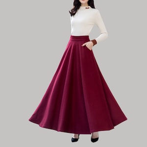 Winter skirt, wool skirt, black skirt, long wool skirt, vintage skirt, high waist skirt, wool maxi skirt, elastic waist skirt Q0015