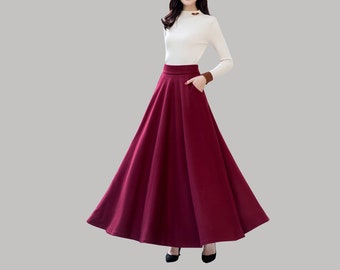 Wool Blend Maxi Skirt: High Waist Vintage Winter Skirt