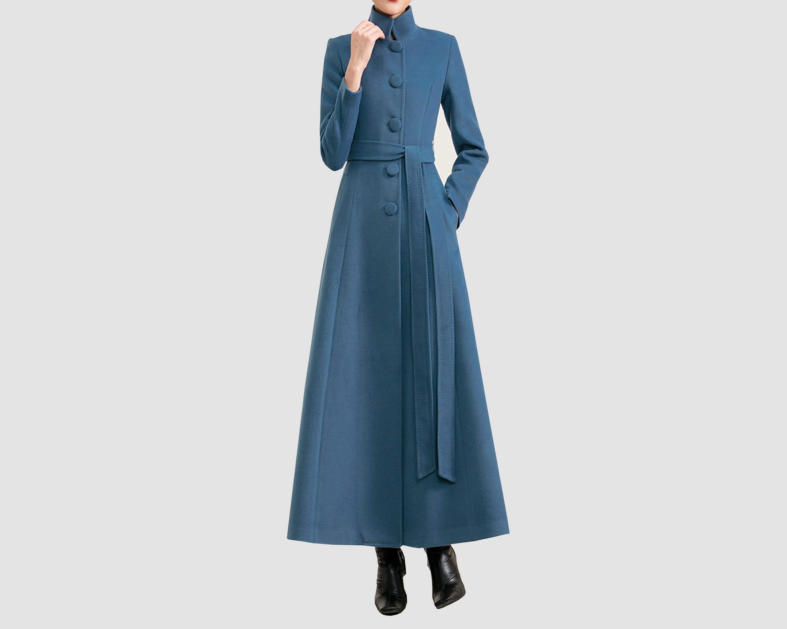 Wool Maxi Coat: High Collar Belted Long Jacket - Etsy, image size:2500x2000