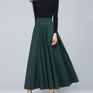 Spring Skirt, Vintage Skirt, Flare Skirt,linen Skirt, Elastic Waist ...