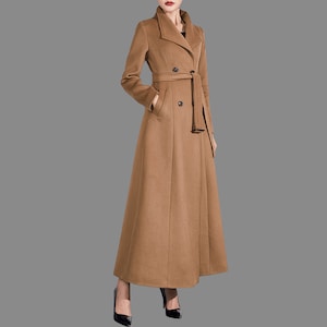 Wool coat women, Cashmere winter coat, long jacket, double breasted jacket, coat dress, Camel wool long coat, warm coat, plus size coat Y027