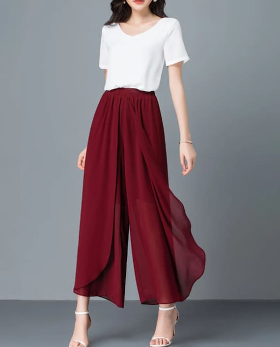 Summer Pants, Wide Leg Pants, Women's Chiffon Pants, Black