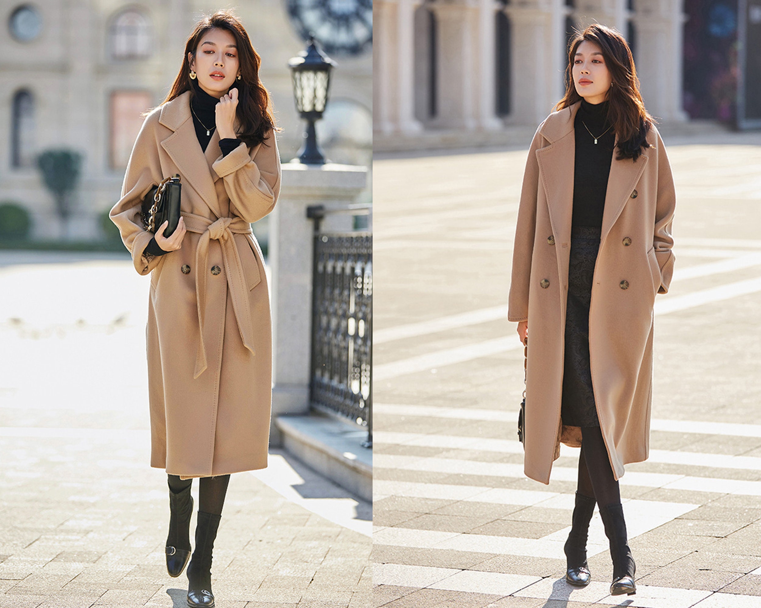 Wool Coat Women, Winter Coat, Long Jacket, Double Breasted Jacket, Coat  Dress, Camel Wool Long Coat, Warm Coat, Plus Size Coat Y056 