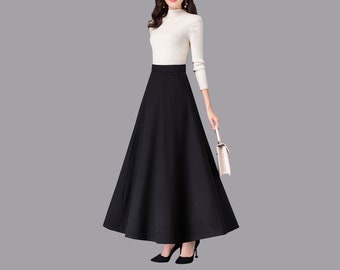 Wool skirt, maxi skirt, Winter skirt, long skirt, vintage skirt, high waist skirt, flare skirt, Black skirt Q011