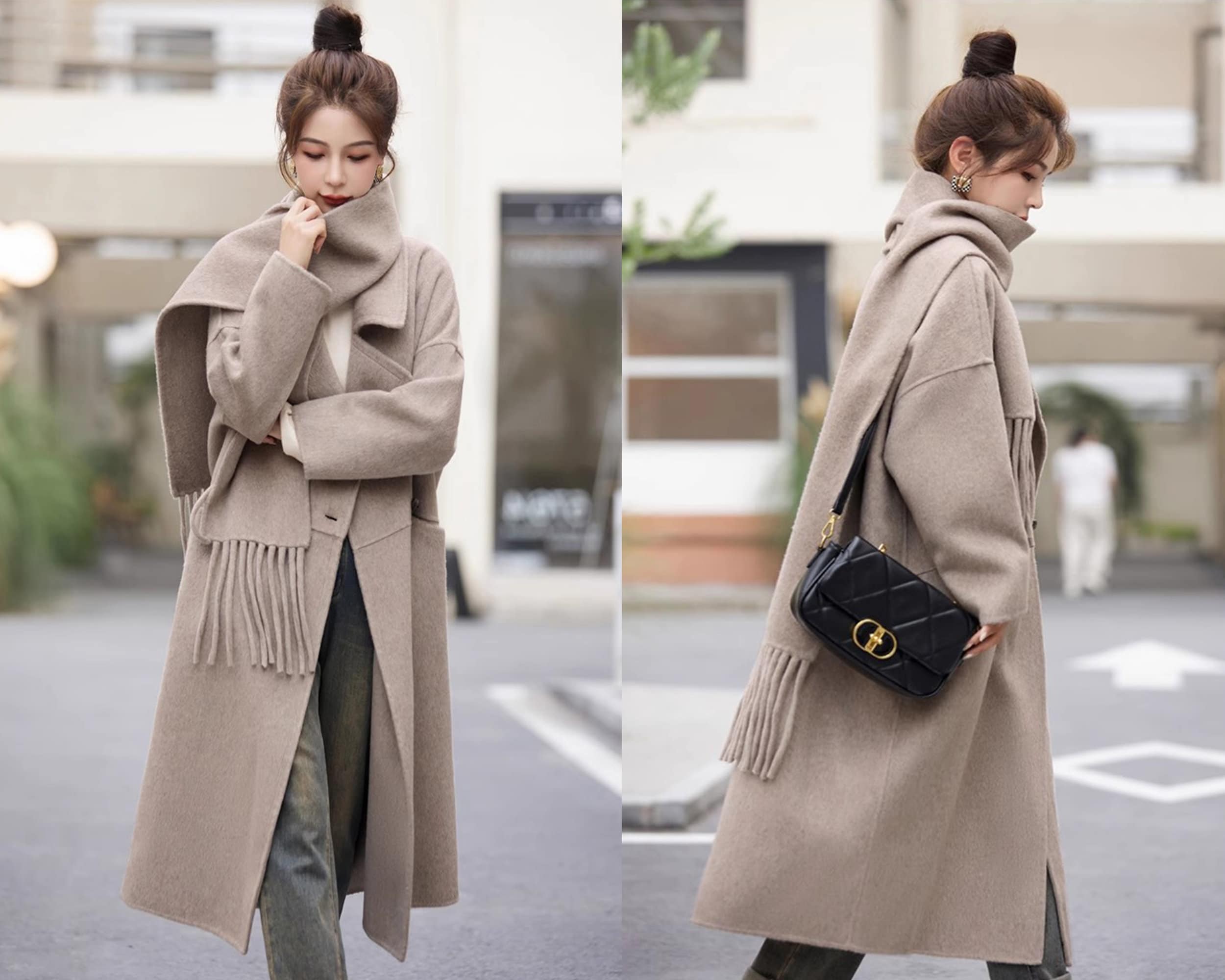 Coat With Scarf, Oversized Wool Coat, Wool Coat Women Coat With Scarf, Oversized Wool Coat, Wool Coat Women