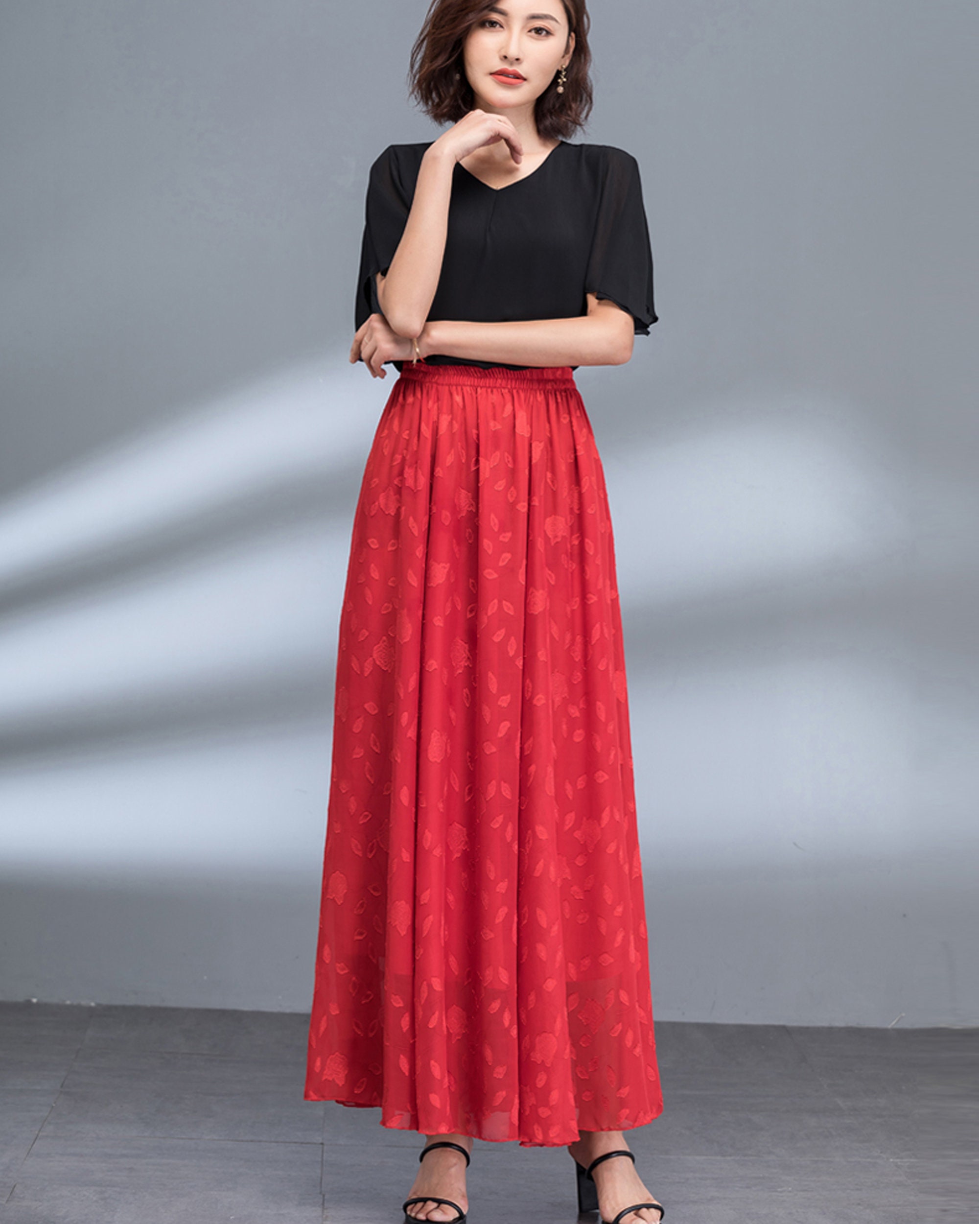 Butterfly Print Chiffon Maxi Skirt: Elastic Waist A-line - Etsy