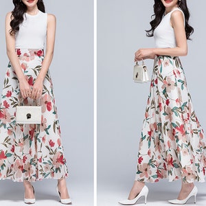 Printed skirt, Chiffon floral skirt, Elastic waist skirt, maxi skirt, flare skirt, high waist skirt, long skirt, A-line skirt  X0031