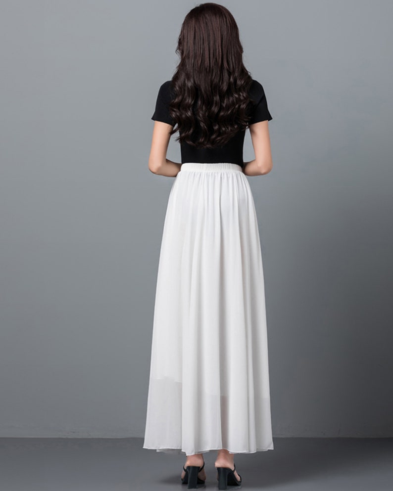 Women's maxi skirt, Elastic waist skirt, flare skirt, chiffon skirt, high waist skirt, long skirt, A-line skirt, white skirt A0012 image 4