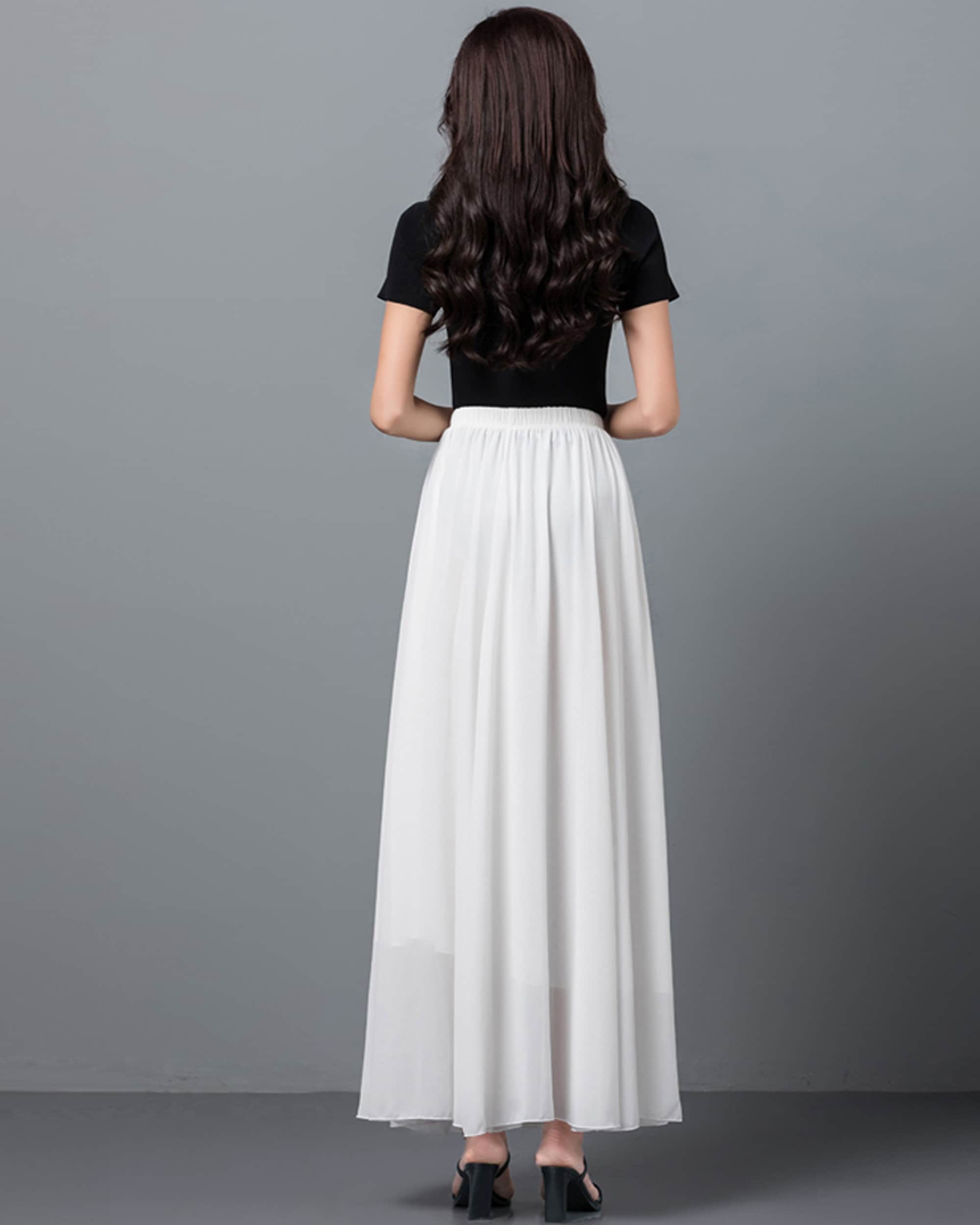 【Anyone more】Irene flare long skirt Women's Wrap Skirt, Chiffon Midi Skirt, A-line Skirt, Long