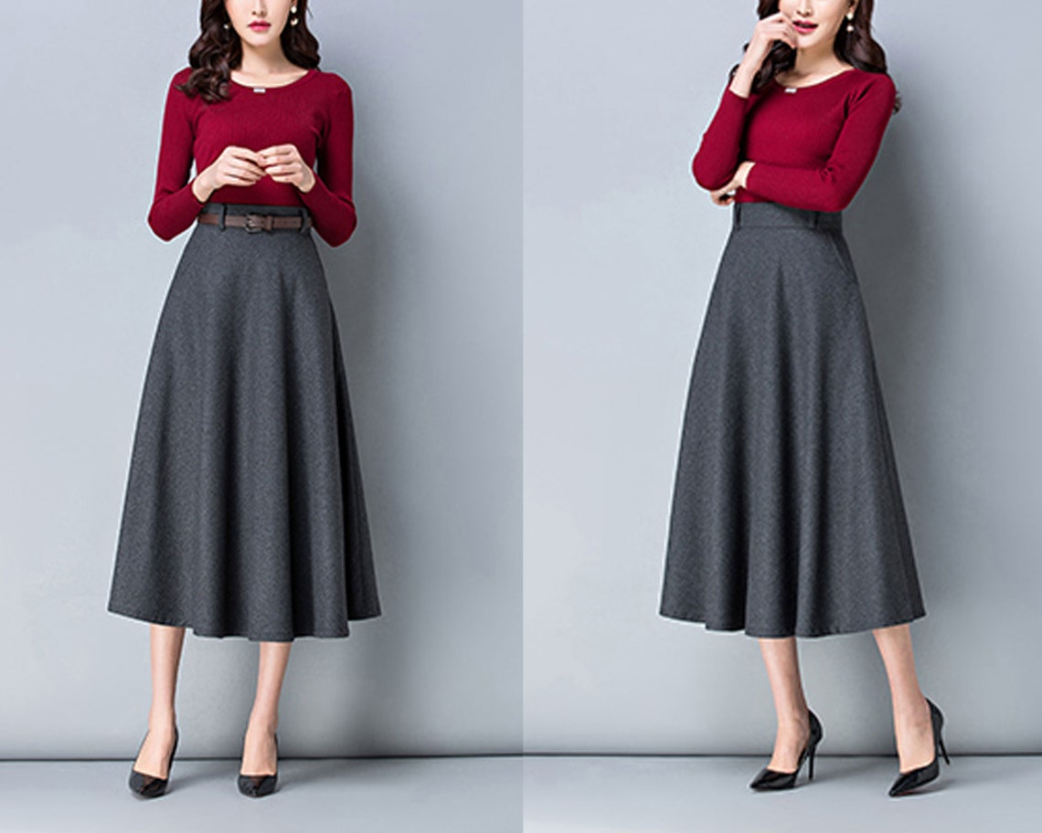 Wool Skirt Midi Skirt Winter Skirt Dark Gray Skirt Long - Etsy