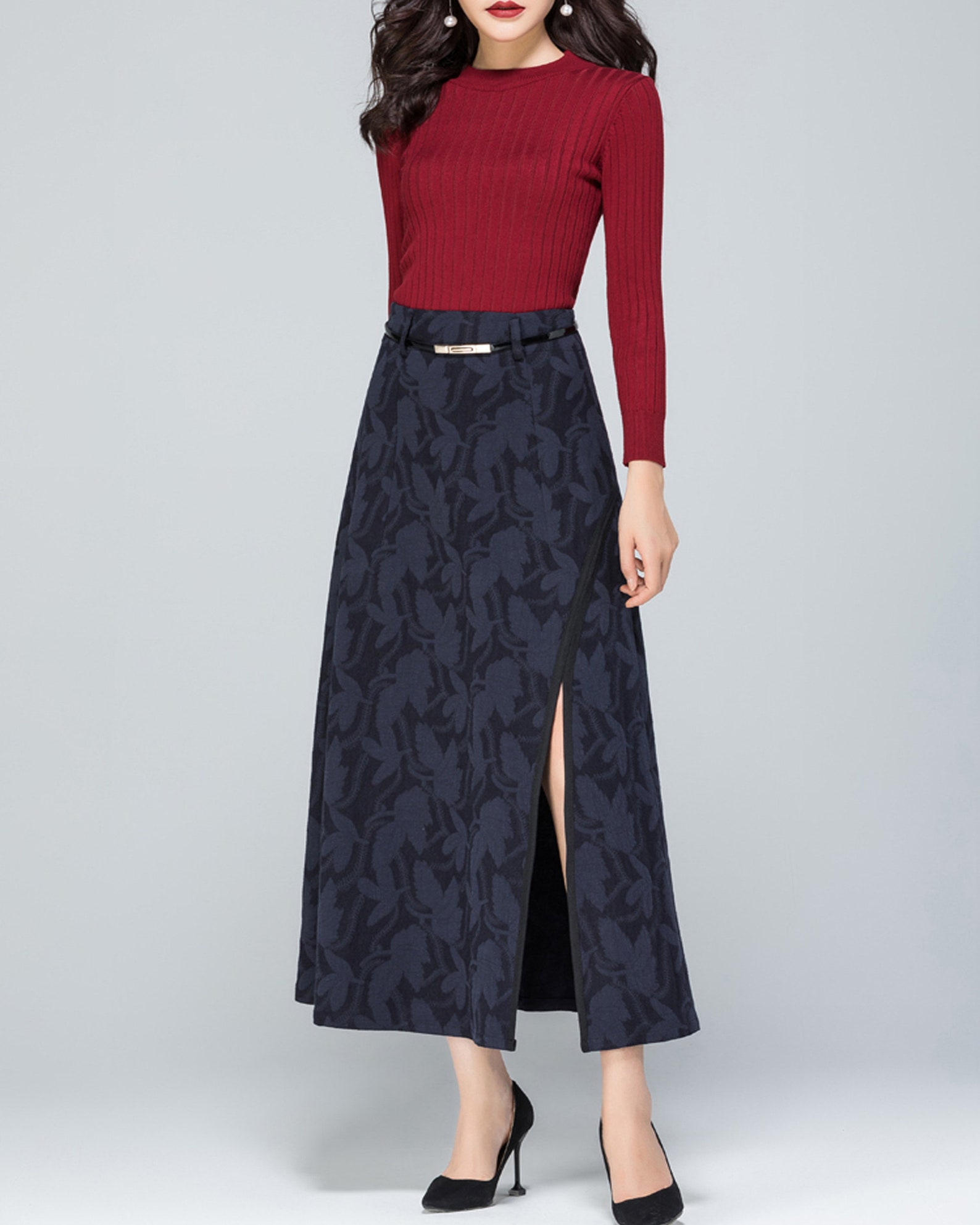 Women's Split Skirt Midi Skirt Jacquard Skirt Linen - Etsy