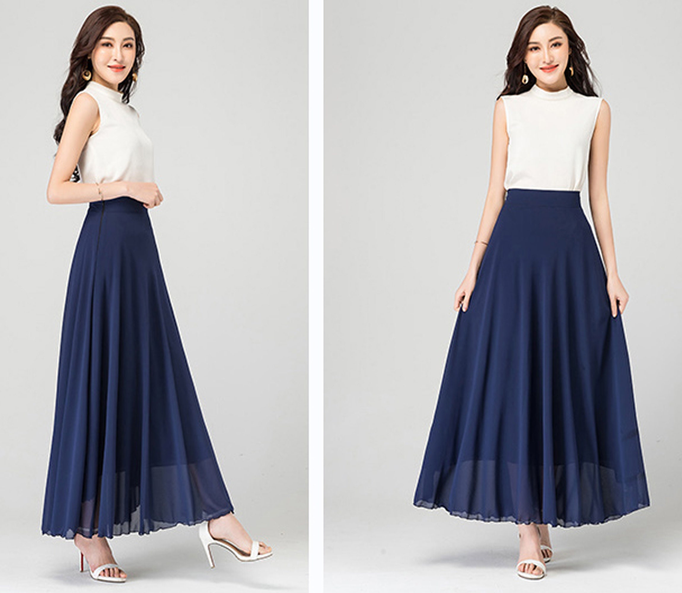 Women's Maxi Skirt, Flare Skirt, Chiffon Skirt, High Waist Skirt