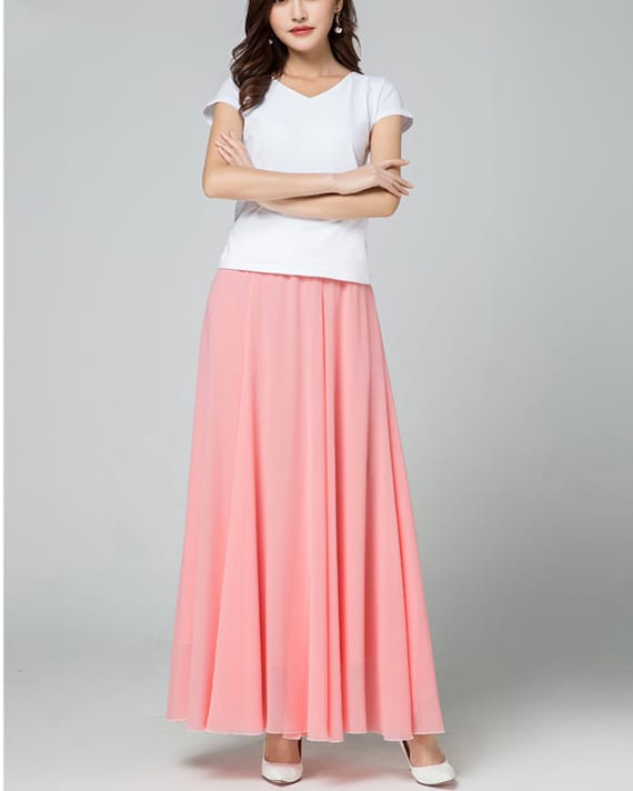 Women s maxi skirt chiffon A line skirt long skirt high waist skirt flare skirt plus size skirt customized skirt Black skirt A0018