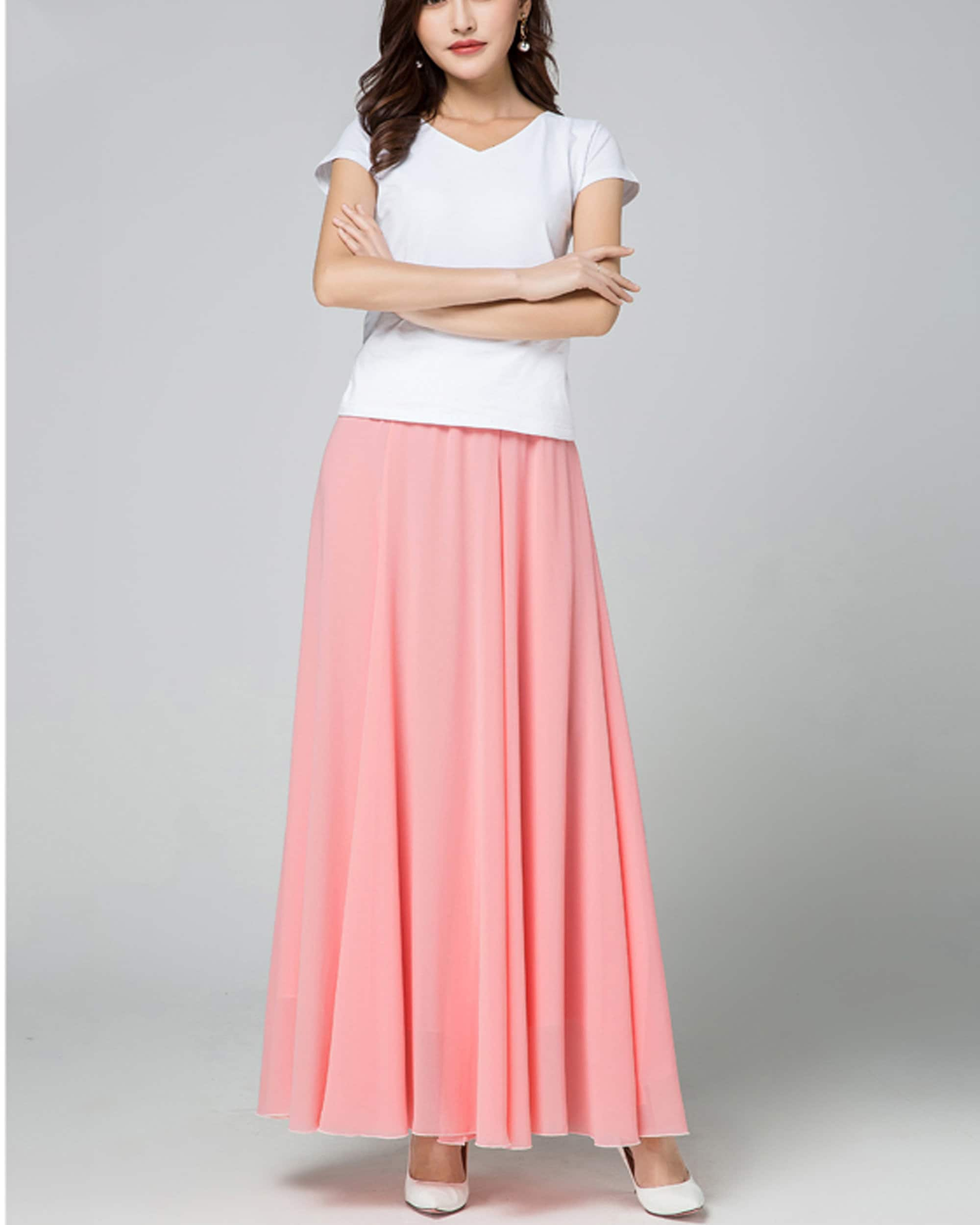 Women's Maxi Skirt, Chiffon A-line Skirt, Long Skirt, High Waist