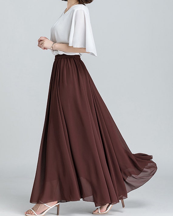 Elastic Waist Skirt Women s Maxi Skirt Flare Skirt Chiffon