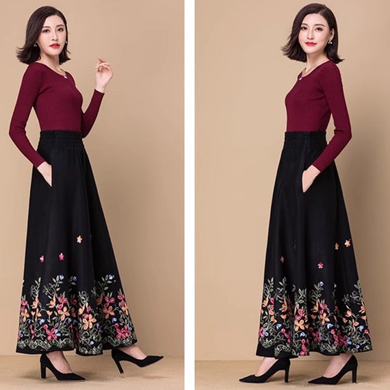 Winter Skirt, Embroidery Skirt, Long Skirt, Long Skirt