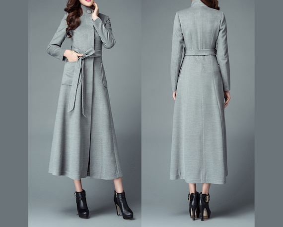 Wool Coat Women, Winter Coat, Long Jacket, High Collar Coat, Coat Dress,  Wool Long Coat, Warm Coat, Plus Size Coat Y0093 