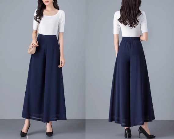 Women's Chiffon Skirt Pants, Wide Leg Pants, Black Skirt