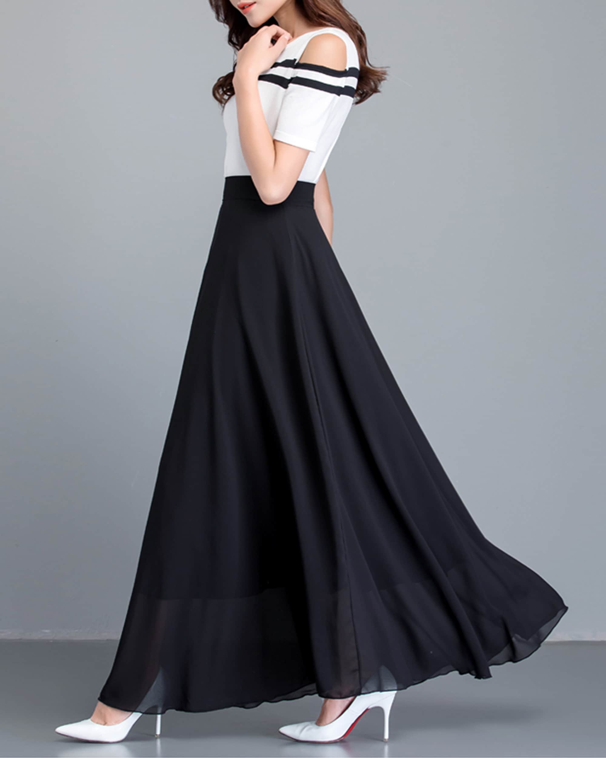 Women's Maxi Skirt, Chiffon A-line Skirt, Long Skirt, High