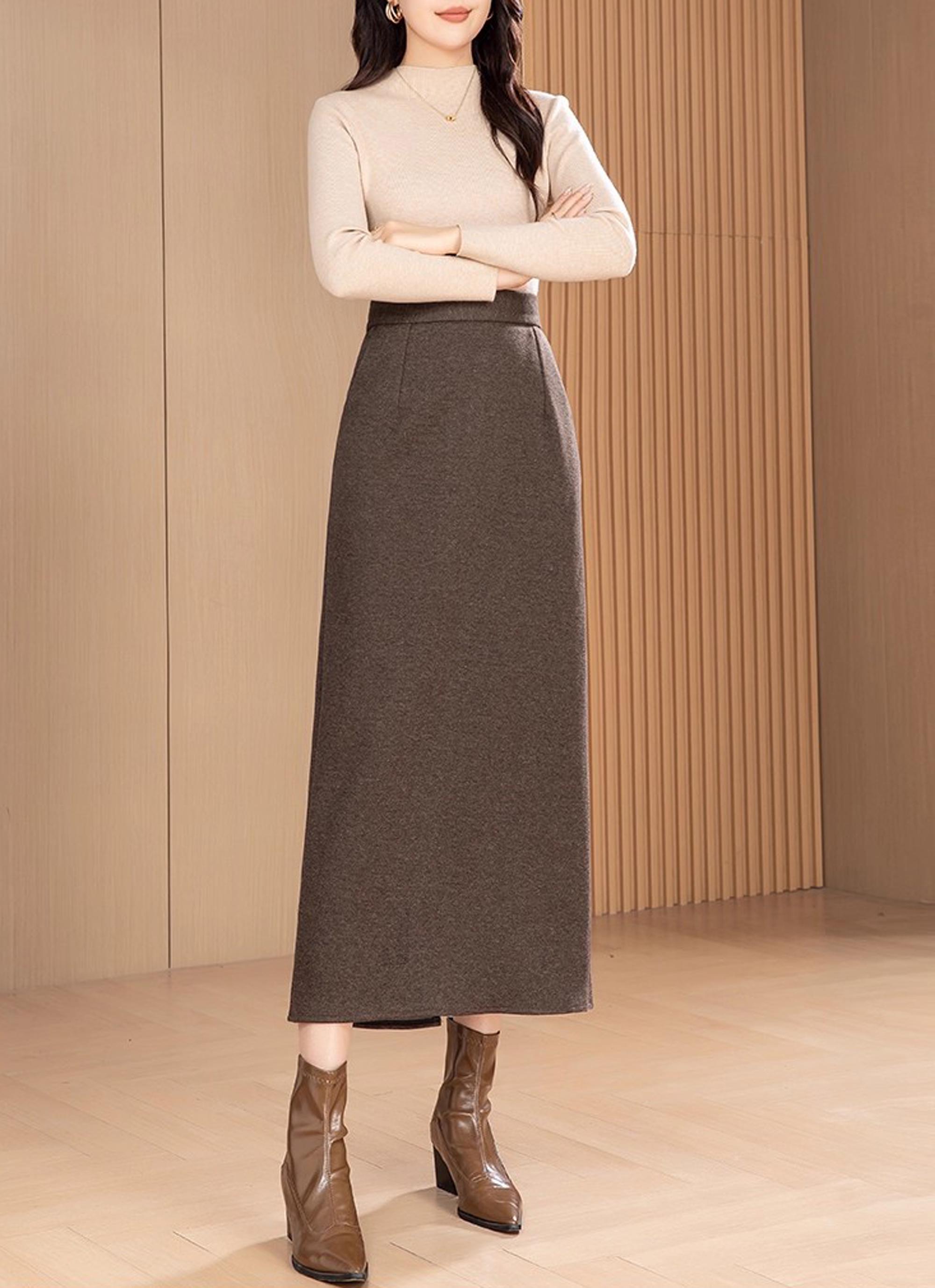 Wool Blend Pencil Skirt: High Waist Midi Skirt With Slit - Etsy