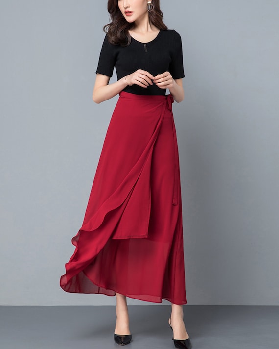 Women s Wrap Skirt Chiffon Midi Skirt A line Skirt Long Skirt