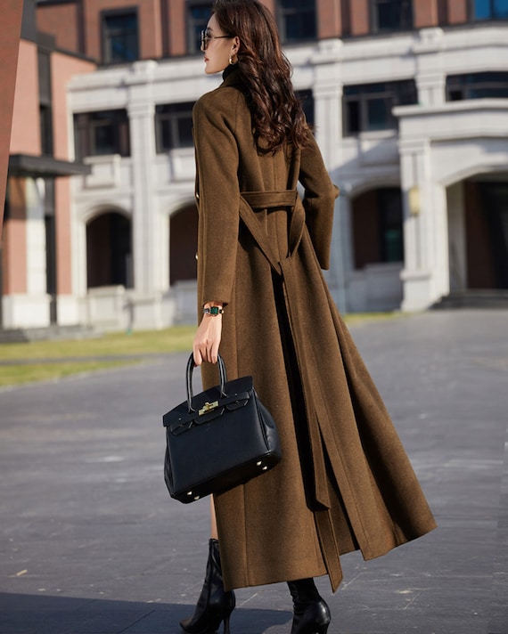 Damen Doppelt gefütterter Wollmantel mit eleganten Knöpfen und