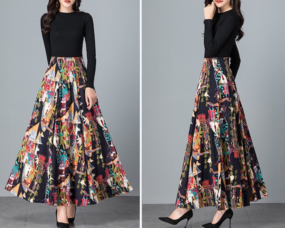 Women's Linen Skirt, Maxi Skirt, Elastic Waist Skirt