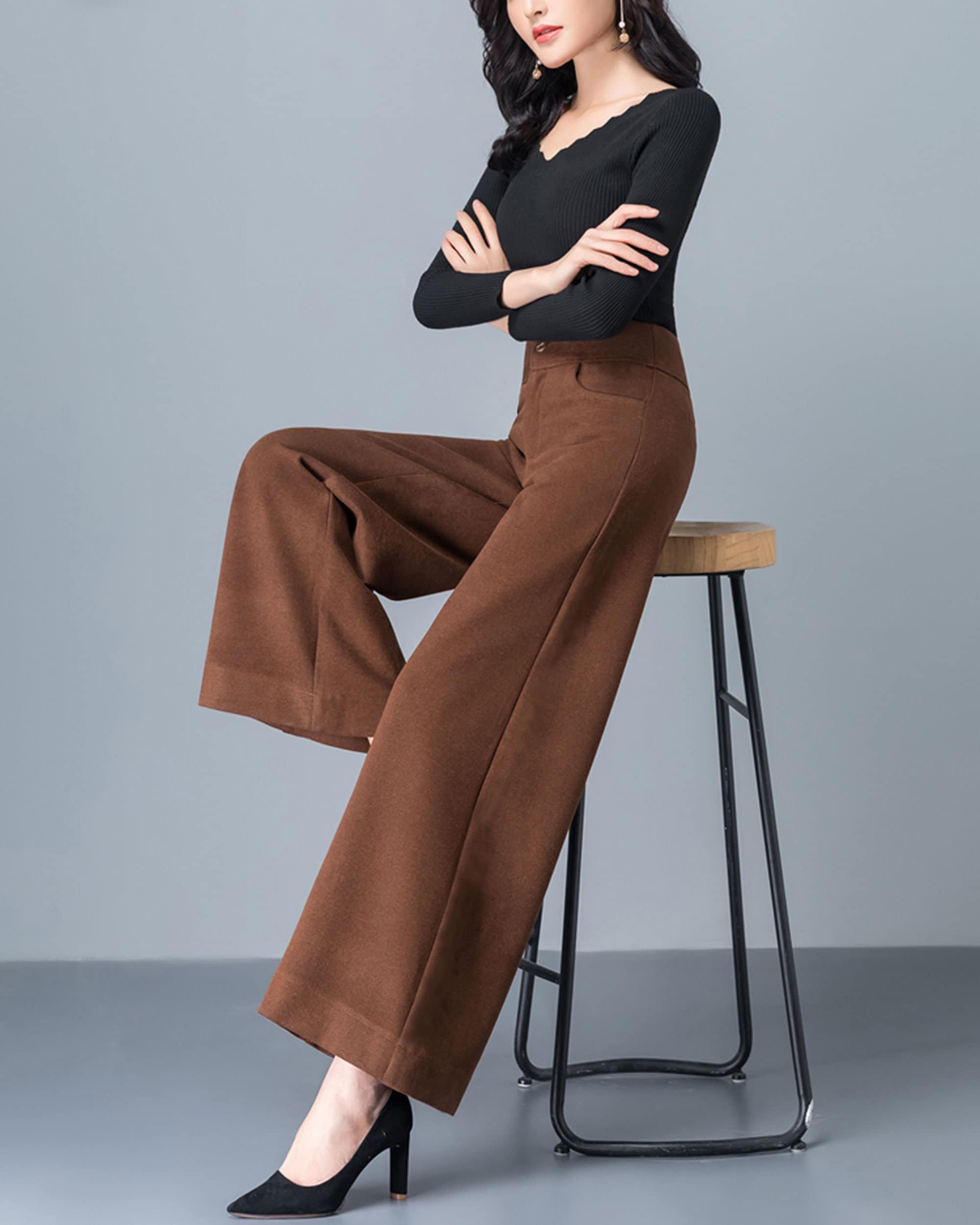 Cotton Pants Women, Wide Leg Pants, Winter Pants, Maxi Pants, Plus Size  Trousers, Casual Customized Pants, Women Pocket Trousers P0018 